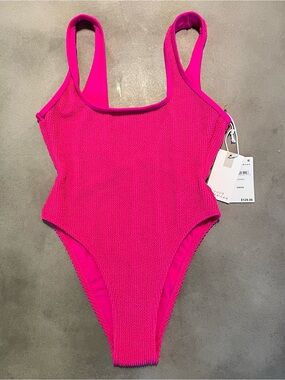 Good American Hot Pink Textured One-Piece Swimsuit
